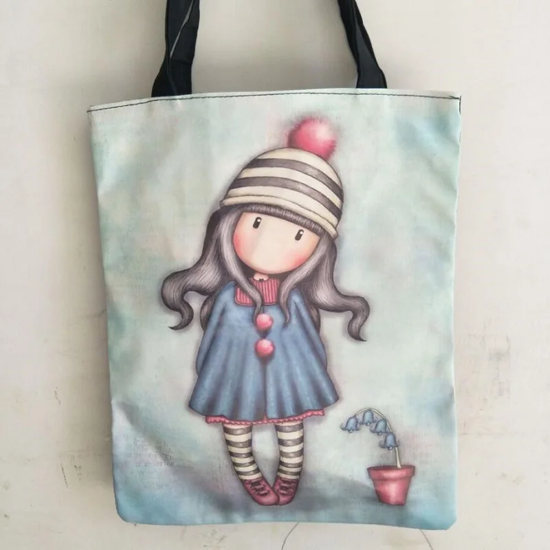 

Dropshipping Canvas Bag Reusable Shopping Bag Large Folding Tote Eco Foldable Cotton Bags Canvas Handbag Cartoon Shopping Bag