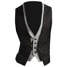 Men's Fake Two-piece V-neck Sleeveless Button Pockets SlimS1 FitS1 Vest Jacket Blazer Oversized Formal Business Jacket Vest