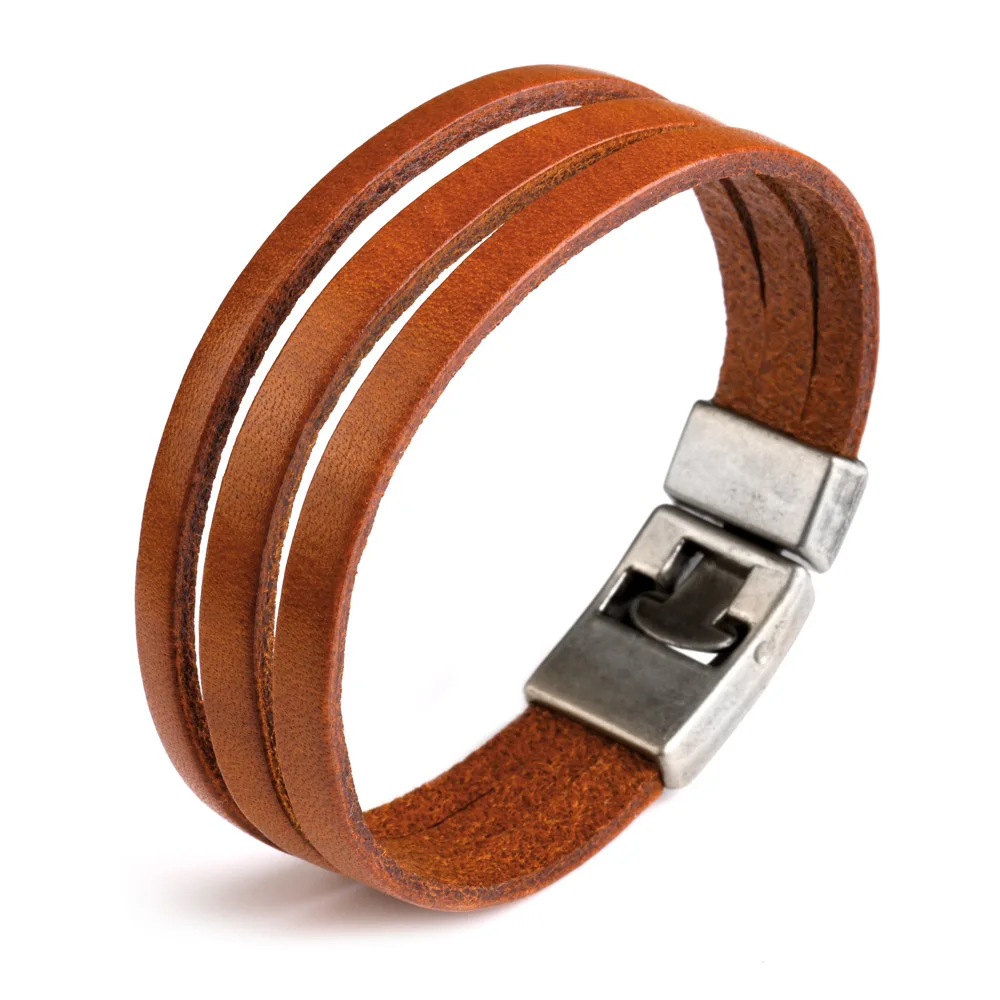 Classic Style Three Layer Genuine Leather Bracelets For Men Women