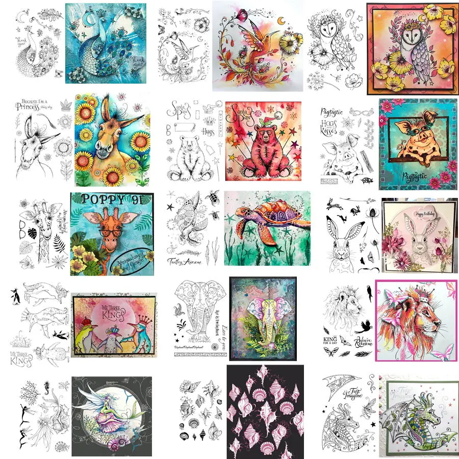 6x8,2 дюймов, павлин, свинья, сова, медведь, объятия, черепахи, жираф, прозрачные штампы для DIY, бумажные карточки для скрапбукинга, ремесла