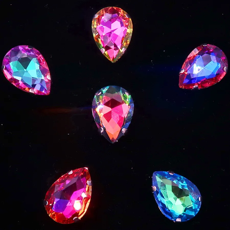 A28 Rainbow mix Серебряный коготь настройки радуга и желе AB стекло кристалл 7*10 10*14 13*18 мм форма капли пришить стразы для одежды diy обрезки - Цвет: A28 Rainbow mix