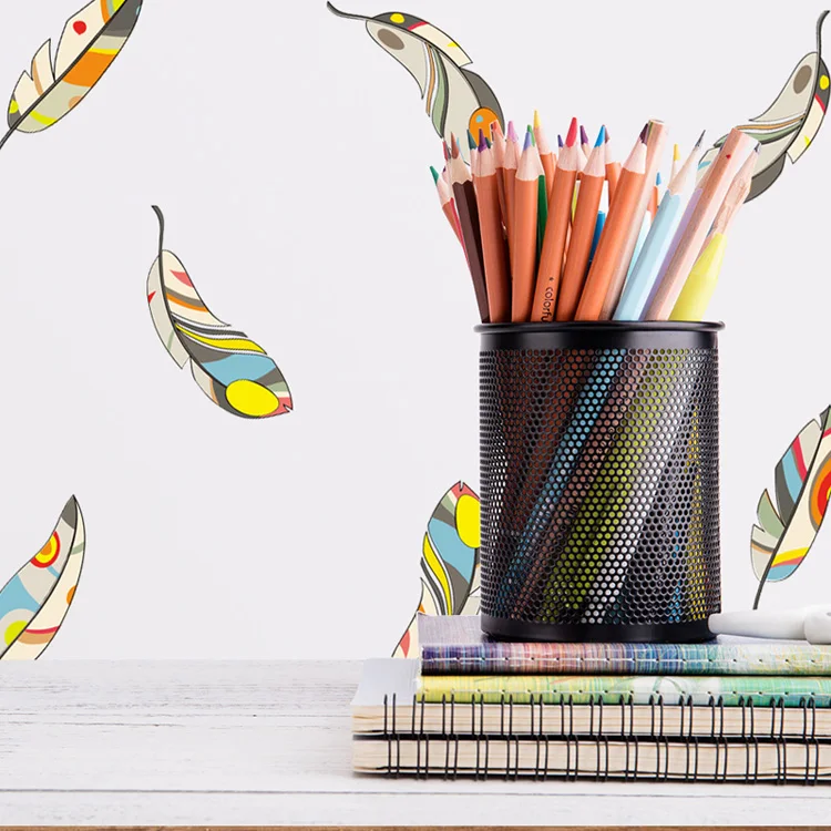 Creative Colored feather Wall Sticker Living room bedroom wall background decoration Decals combination stickers home wallpaper