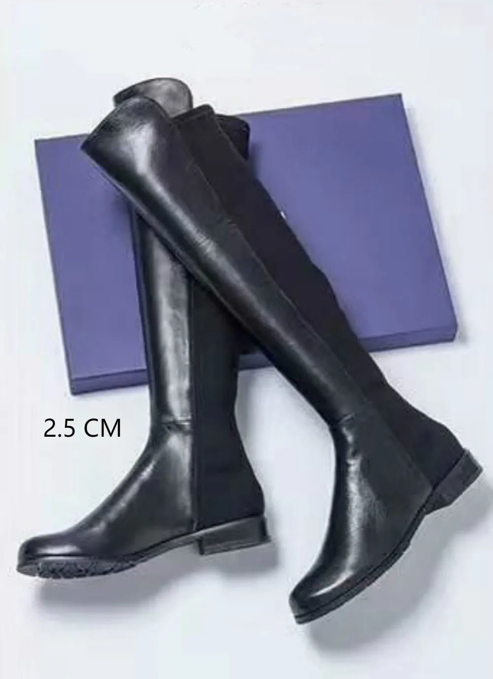 Black leather 2.5 cm SW/брендовые облегающие эластичные сапоги до колена из лайкры; зимние женские высокие сапоги на платформе; зимняя обувь; женские сапоги-носки; Сапоги выше колена - Цвет: Black leather 2.5 cm