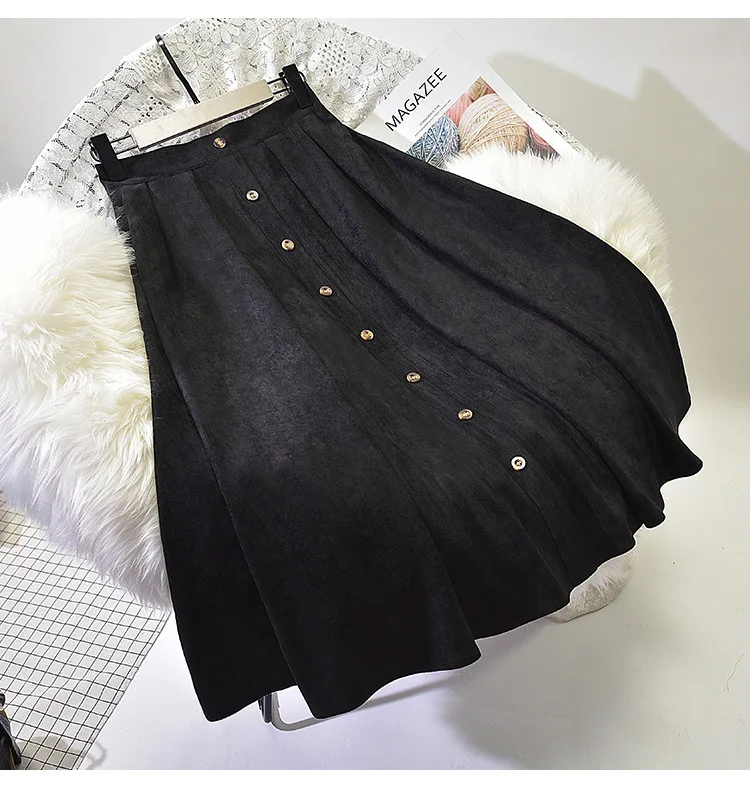 Winter New Style Retro Loose Casual High-waisted Suede Skirt A- line Skirt Mid-length Women's