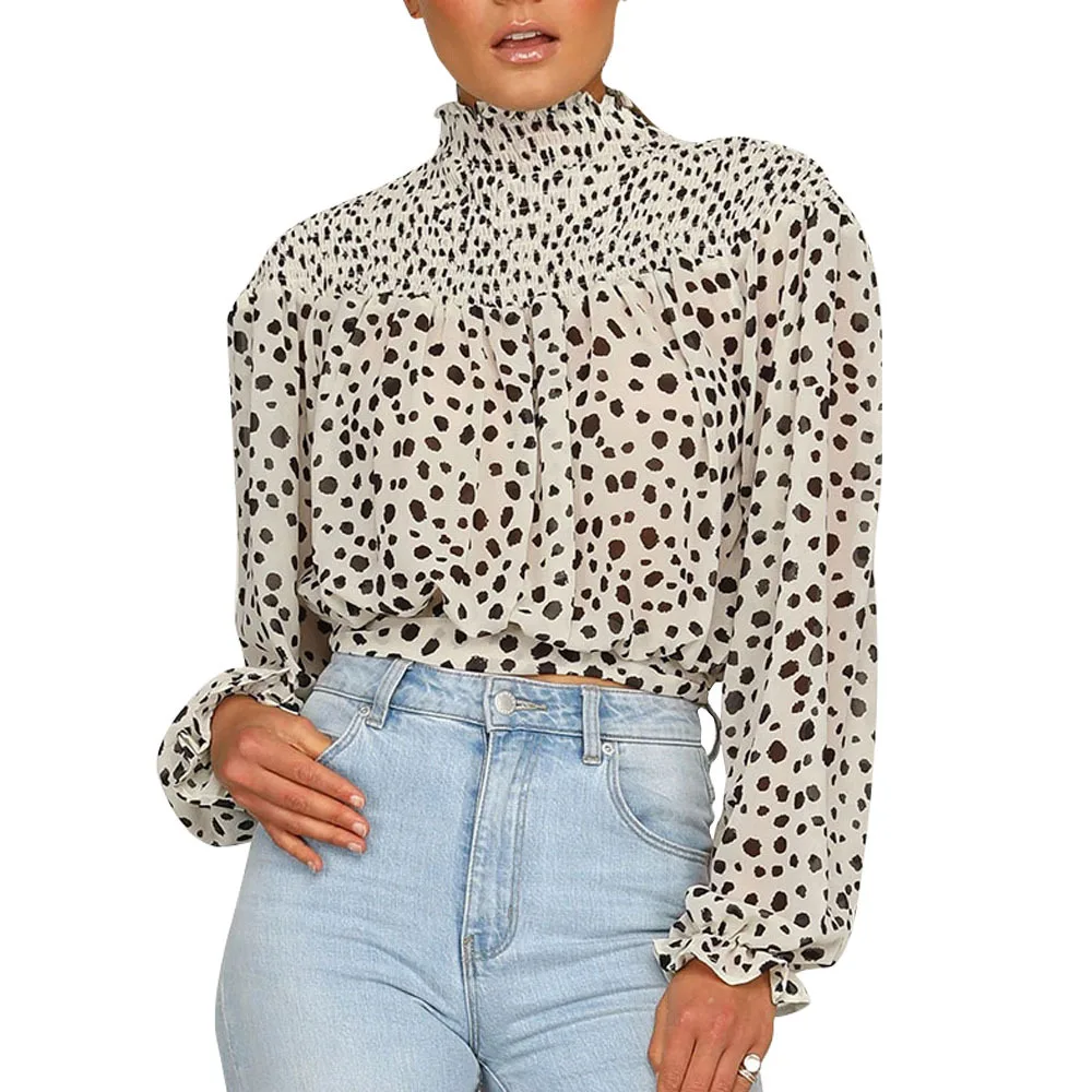 

Women's Polka Dot Print Long Sleeve Chiffon Shirts Print 2019 Autumn Pullover Tie Fashion Black White Loose Top Female Blouses