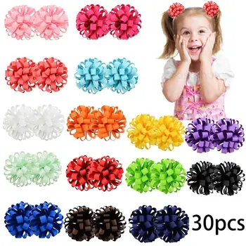 

30 Pcs 3" Boutique Grosgrain Ribbon Loopy Puff Hair Bows Ponytail Holder Hair Ties Hair Bands for Baby Girls Kids Children