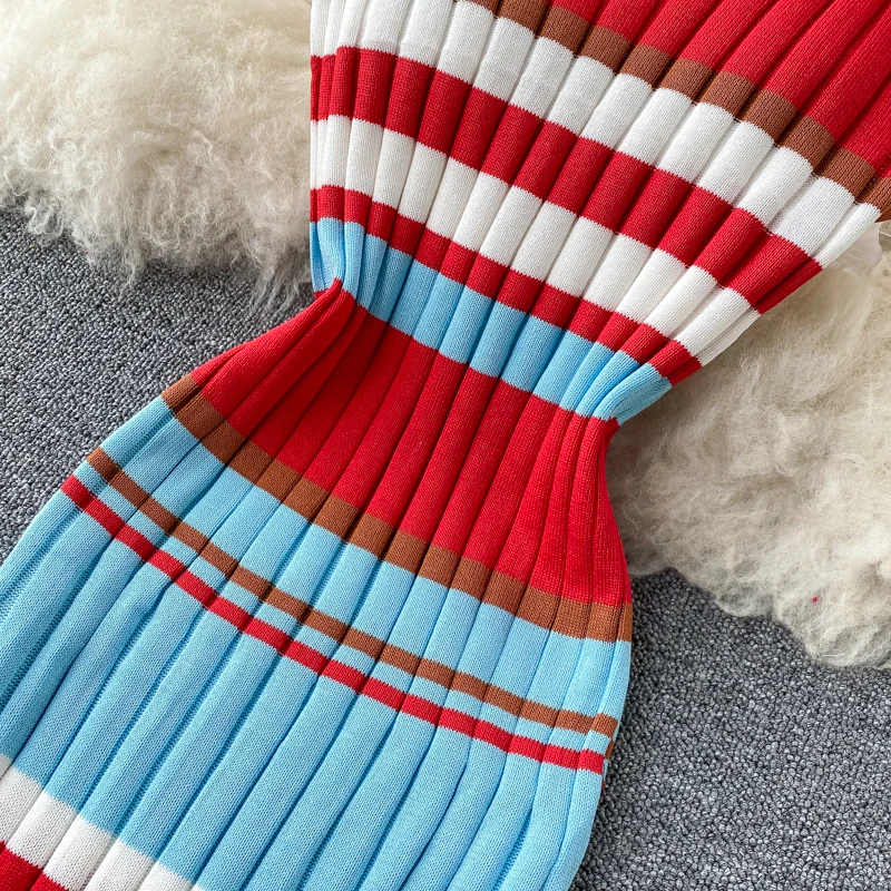 Vintage 2020 V Neck sexy striped print Slim Bodycon Knitted short Dress Summer Party Women spaghetti strap dress Club dresses