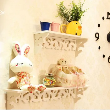 

Wall-mounted Storage Holders White Wooden Sundries Rack Living Room Potted Plants Shelf Decorations Ornaments Display Stand