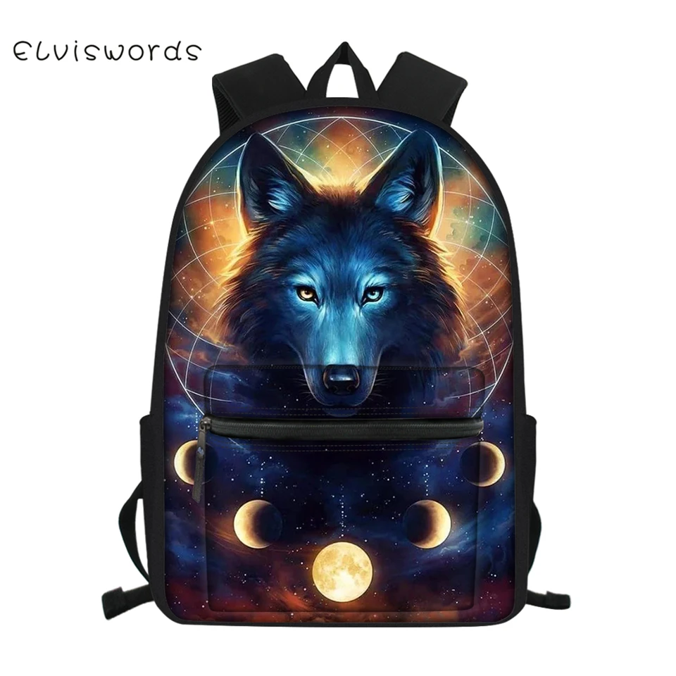 ELVISWORDS детский школьный полотняный рюкзак &quotFantasy Wolf&quot узор с изображением милых