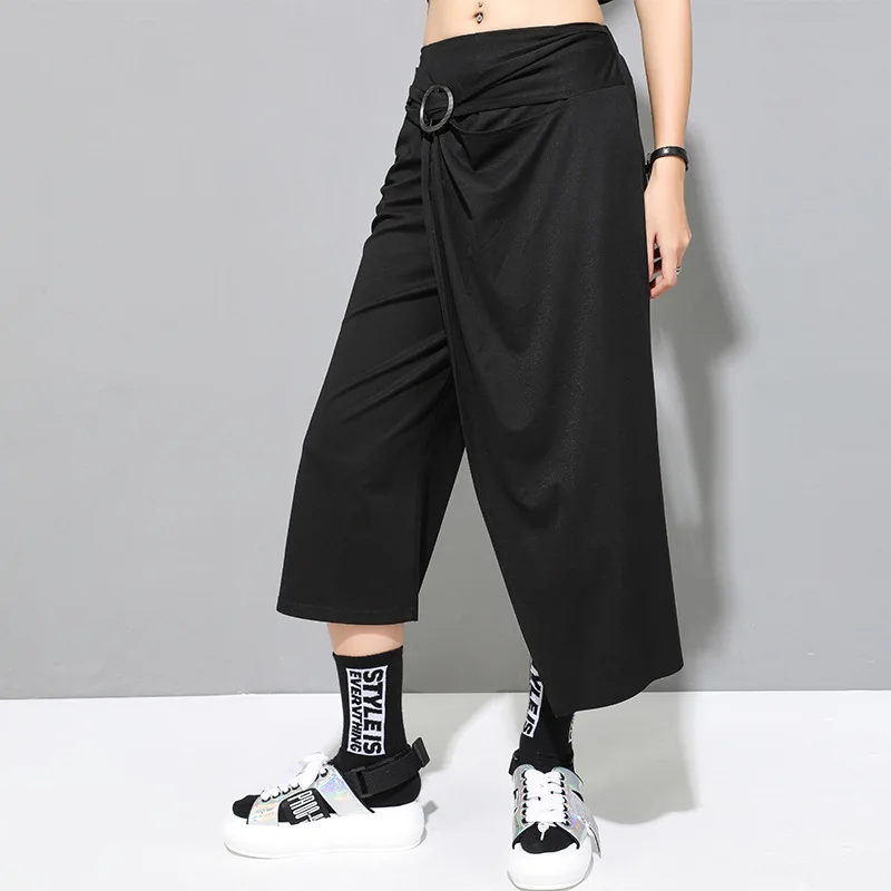 Ladies Wide Leg Trouser Skirt Summer New Style Personality Stitching Asymmetrical False Two Pieces Of Leisure Large Pants