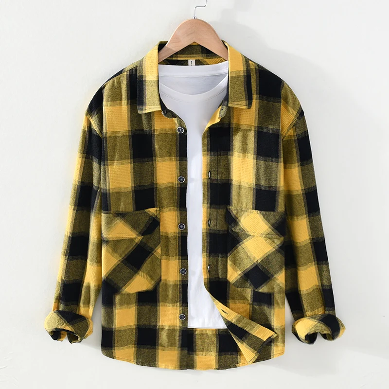 

Suehaiwe's Brand New Italy Style Long Sleeve Casual Cotton Plaid Shirts Men Trend Yellow Shirt For Men Chemise Camisas De Hombre