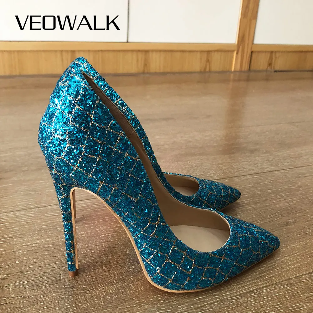 Женские блестящие туфли лодочки Veowalk на высоком каблуке шпильке с острым