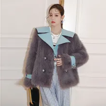 

Winter New Real Sheepskin Fur Coat Women Retro Navy Collar Hit Color Fur One Coats Short Thick Warm Plush Fashion Fur Coat Femal