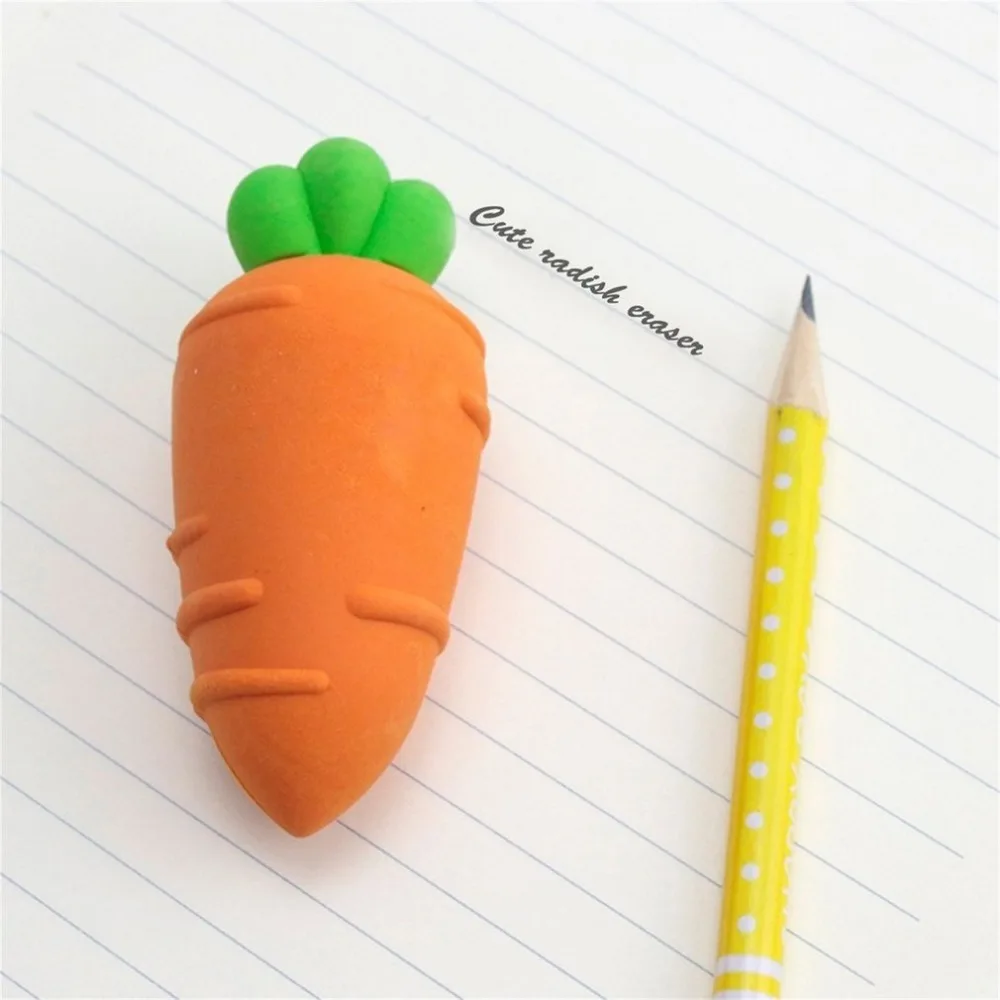 3pcs Lovely Carrot Pencil Erasers Cartoon Rubber Drawing Erasers Students Stationery School Office Supplies Kids Toys Wholesale