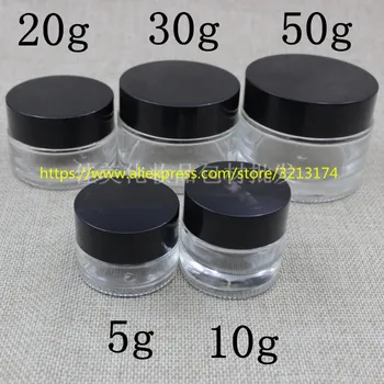 

5g 10g 15g 20g 30g 50g clear glass cream jar black plastic lid, cosmetic eye mini sample mask cream facial lotion container