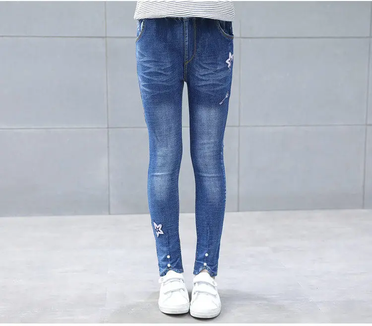 Леггинсы для девочек новые весенне-осенние детские джинсы со звездами Эластичные Обтягивающие детские брюки-карандаш для девочек от 5 до 13 лет, детские брюки