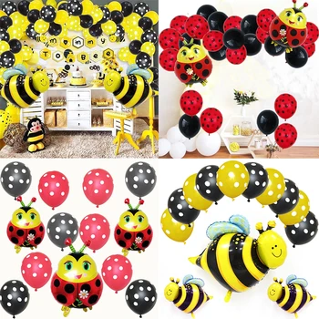 

13pcs/set Cartoon Bee Ladybug Themed Birthday Party Latex Balloons Black Dots Star Foil Globos Baby Shower Decoration Supplies