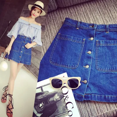 

Summer Wear WOMEN'S Denim Skirt Buckle Korean-style Slimming Elasticity Fashion A- line Sheath Skirt 4-18-