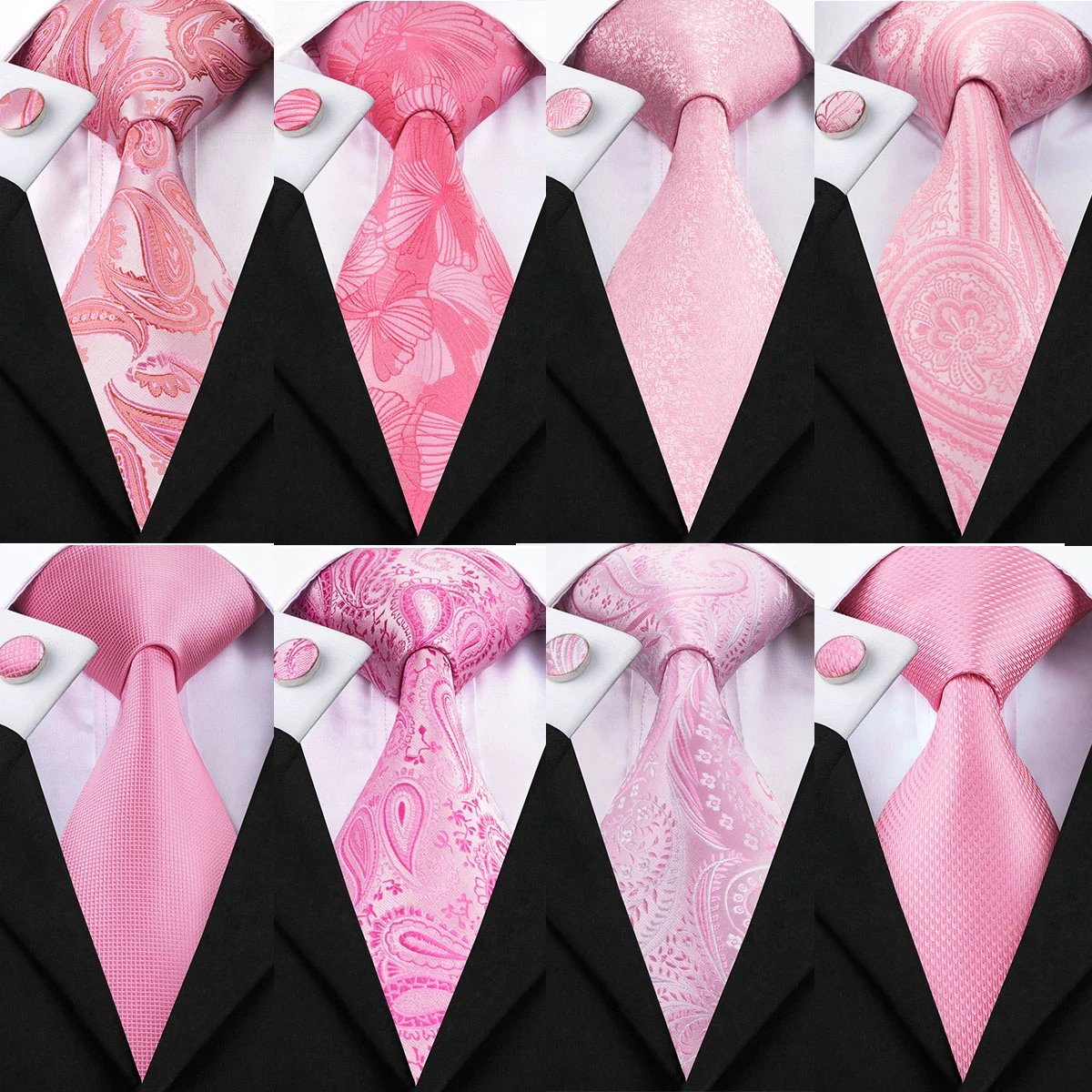 Mens Pink Ties Set Ties Men Dibangu Wedding Ties Men Men Cufflinks High Quality Men