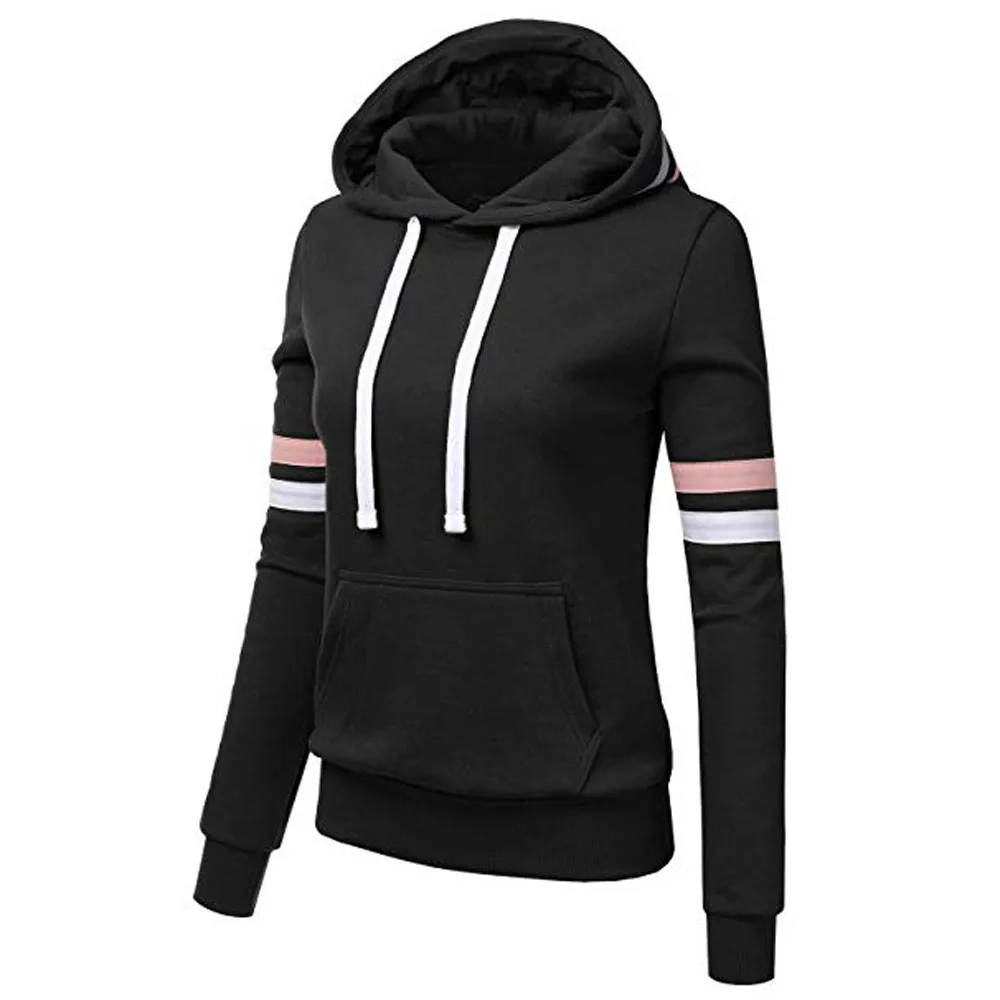 Women hoodie Sweatshirts ladies women's hoodies Women Stripe Long Sleeve Hooded Pocket Pullover Tops Shirt женские#45