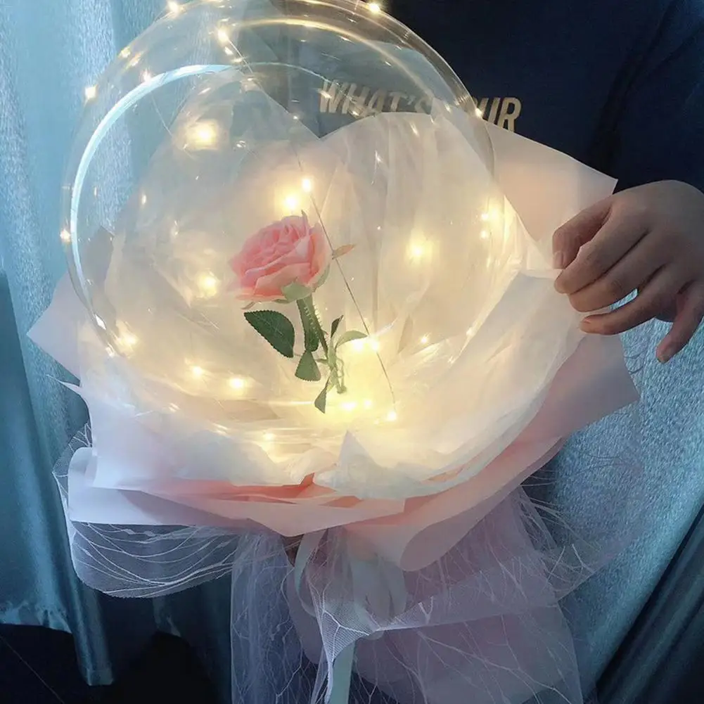 G Valentines Day Gift LED Luminous Balloon Transparent Round Foam Rose Bouquet Bobo Ball Birthday Party Wedding Decoration Gift - Цвет: G