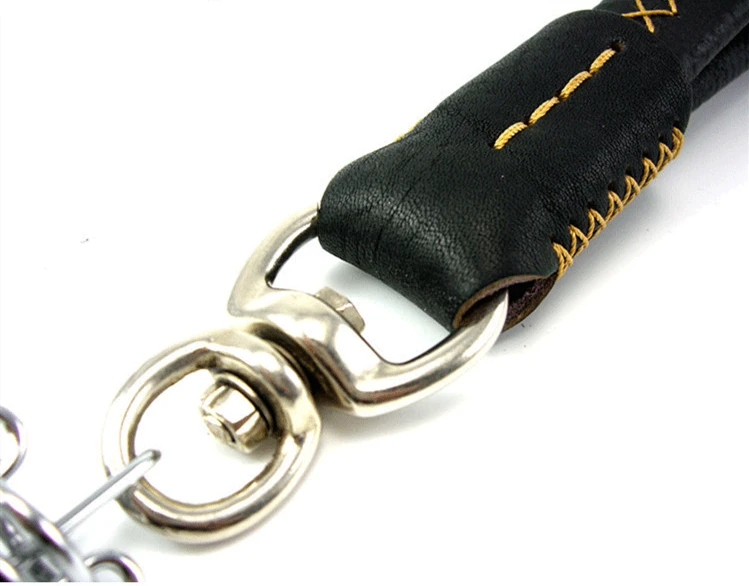 Dog Short chain leash Explosion proof large dog lead PU leather handle big dog leashes Spring buffer black metal pet traction (3)