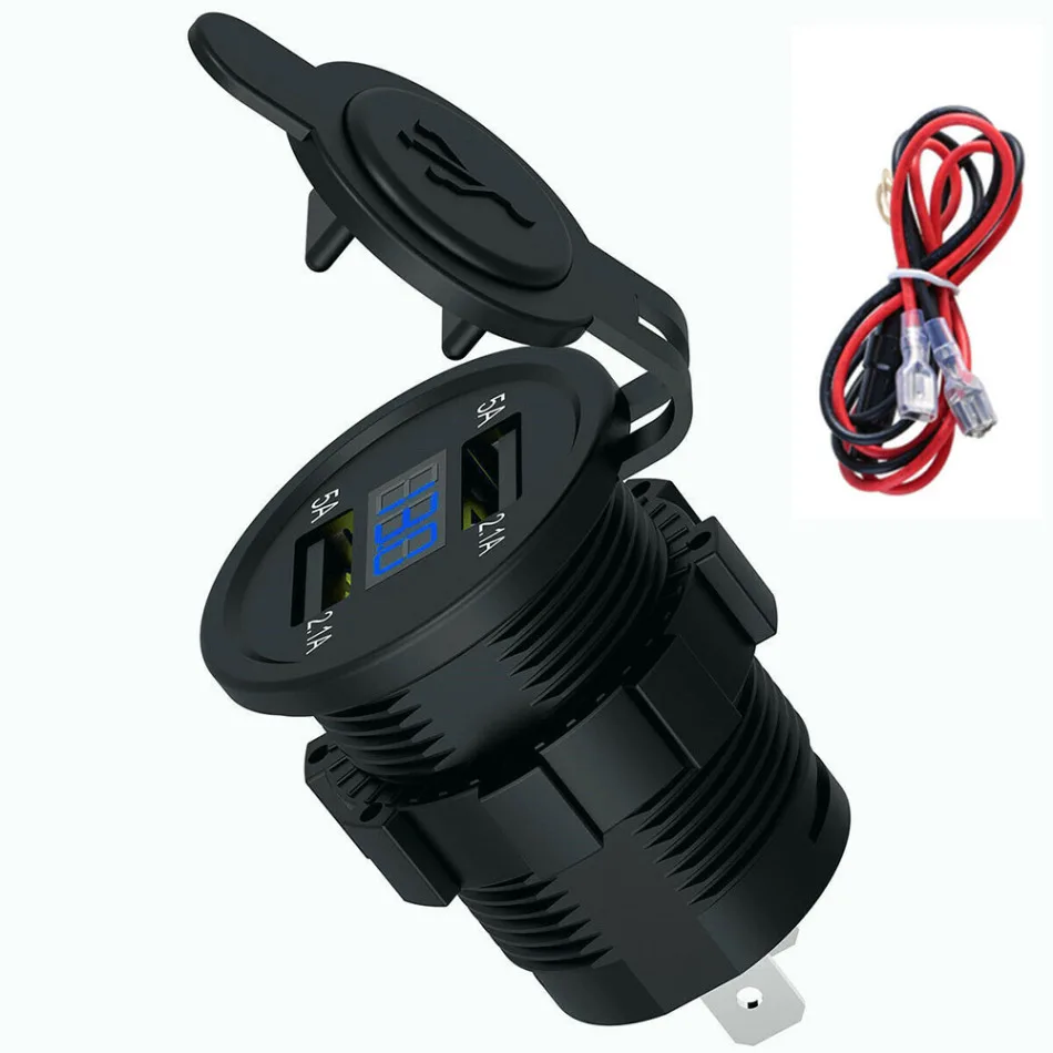 1 шт. автомобильный мотоцикл двойной USB зарядное устройство разъем 5 в 4.2A водонепроницаемый адаптер розетка с вольтметр светодиодный дисплей крышка разъем питания - Цвет: Blue Light