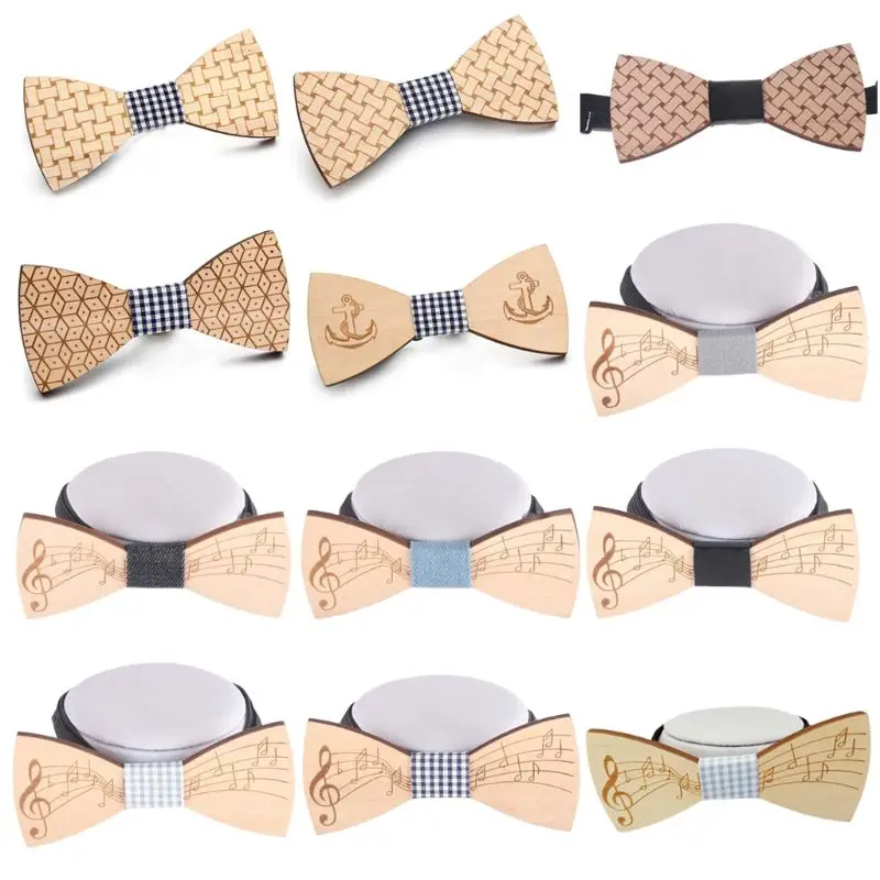 

Gentleman Handmade Wooden Bowtie Musical Note Boat Anchor Pattern Men Kids Party Necktie Bowknot Classic Wedding Accessory