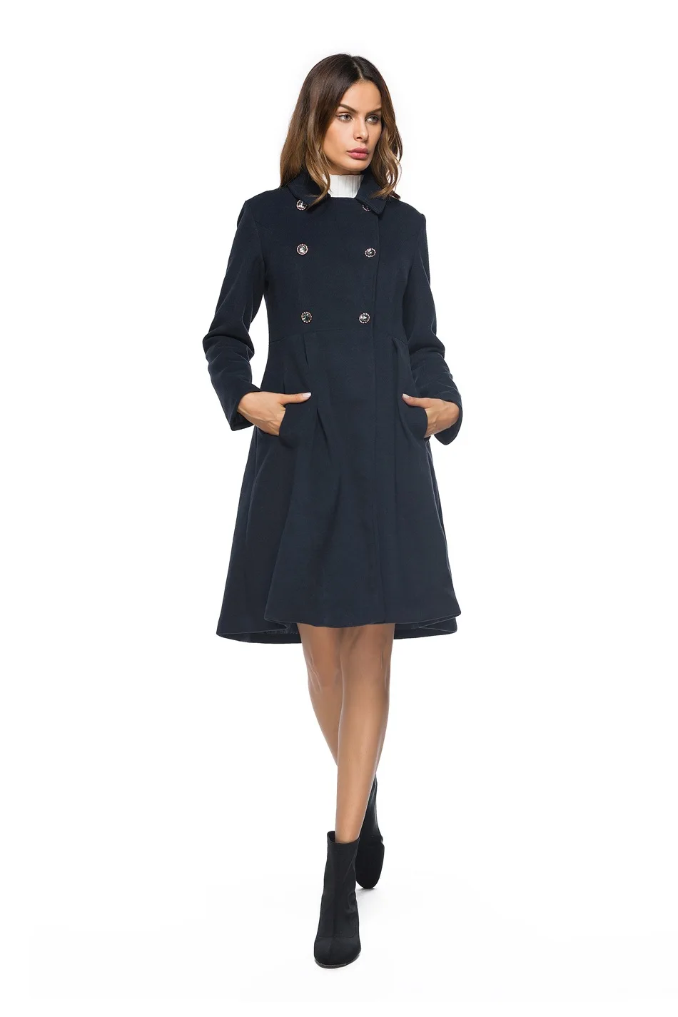 

Outer Mold Photo Shoot Retro Collar Double Breasted Mid-length Woolen Coat WOMEN'S Coat