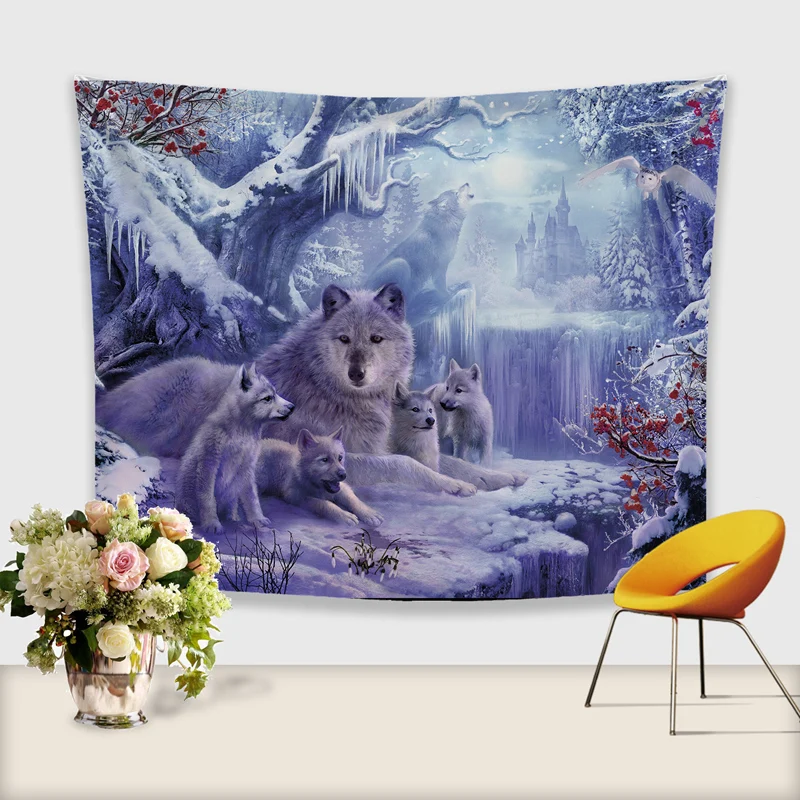 

Snow Wolf Family Tapestry Wall Hanging Animal Tapestry Home Decor Beach Mat 3D Bedlinen