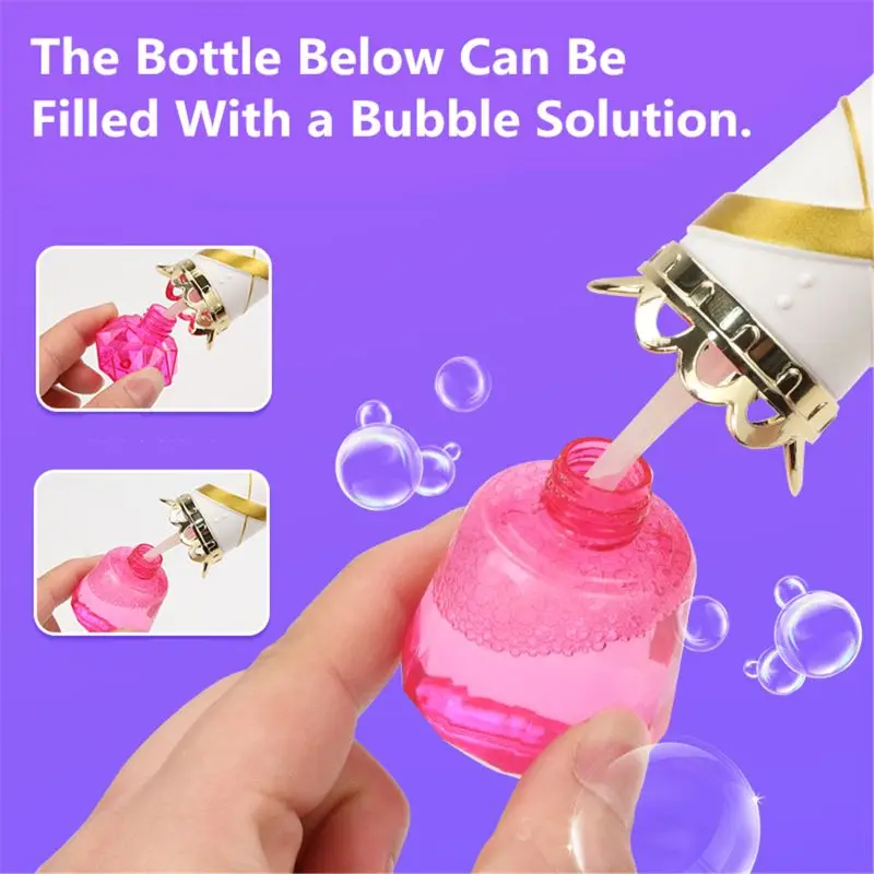Musical Light-up Bubble Magic Wand Bubble Machine Bubble Blower with 2 Bottles Bubble Solution, 2 Settings, Gift for Kids Girl