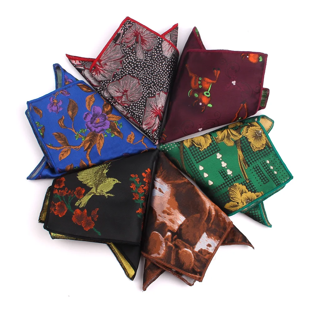 패션 꽃 포켓 스퀘어 만화 손수건 남성용 여성용, 손수건, 자카드 포켓 타월 