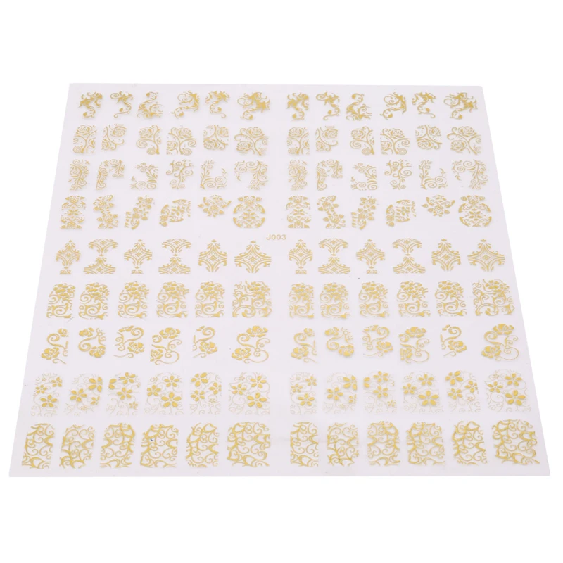 108 шт./лот, Золотые Бронзовые 3D наклейки на ногти цветок, металлическая паста, украшения для дизайна ногтей, маникюрные наклейки на ногти, DIY