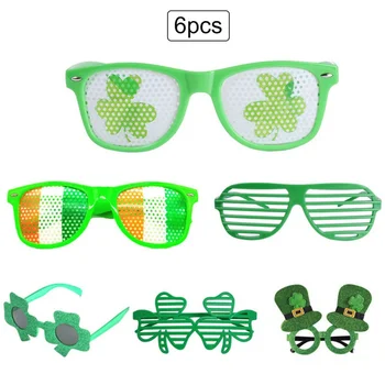

6pcs Sunglasses Green Irish Holiday DIY Decorations Festival Funny Shamrock Green Hat Glasses Protection Eyewear Sunglasses c