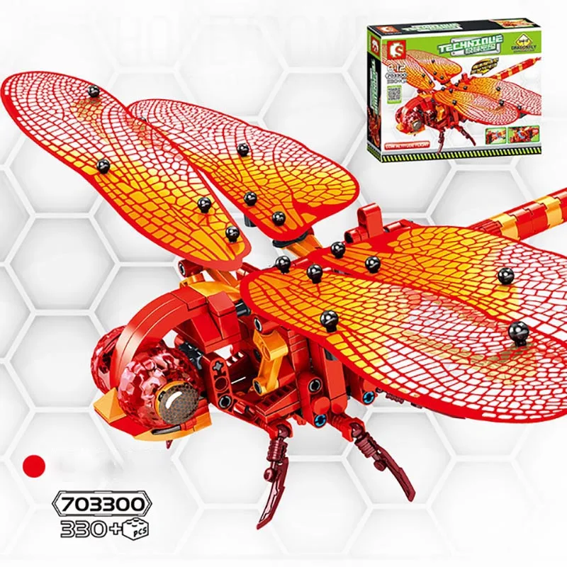 

Technic Bricks Toy 330Pcs Simulated insect DIY Red Dragonfly DIY Building Blocks Educational Toys for Children Birthday Gift