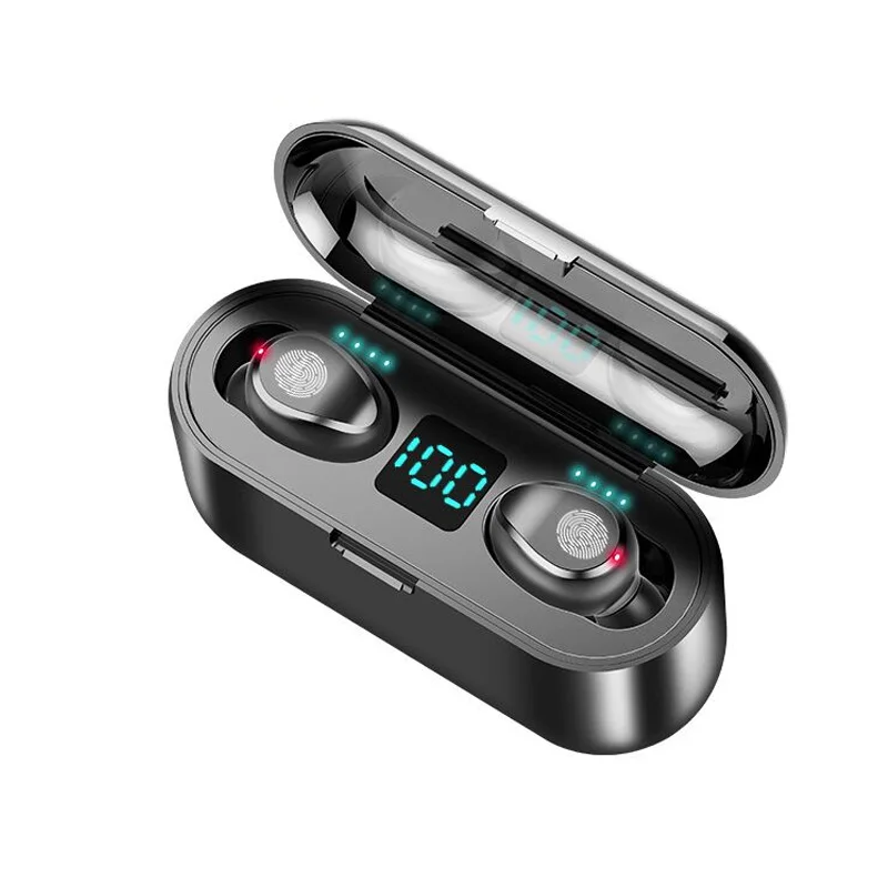 Bluetooth наушники 5,0 TWS мини беспроводная гарнитура 2000 мАч Мощный светодиодный дисплей наушники с зарядной коробкой спортивные игровые наушники - Цвет: Touch-Black
