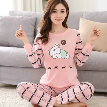 

2020 New Women Pyjamas Cotton Clothing Long Tops Set Female Pajamas Sets Night Suit Mother Sleepwear Sets Women Home Wear