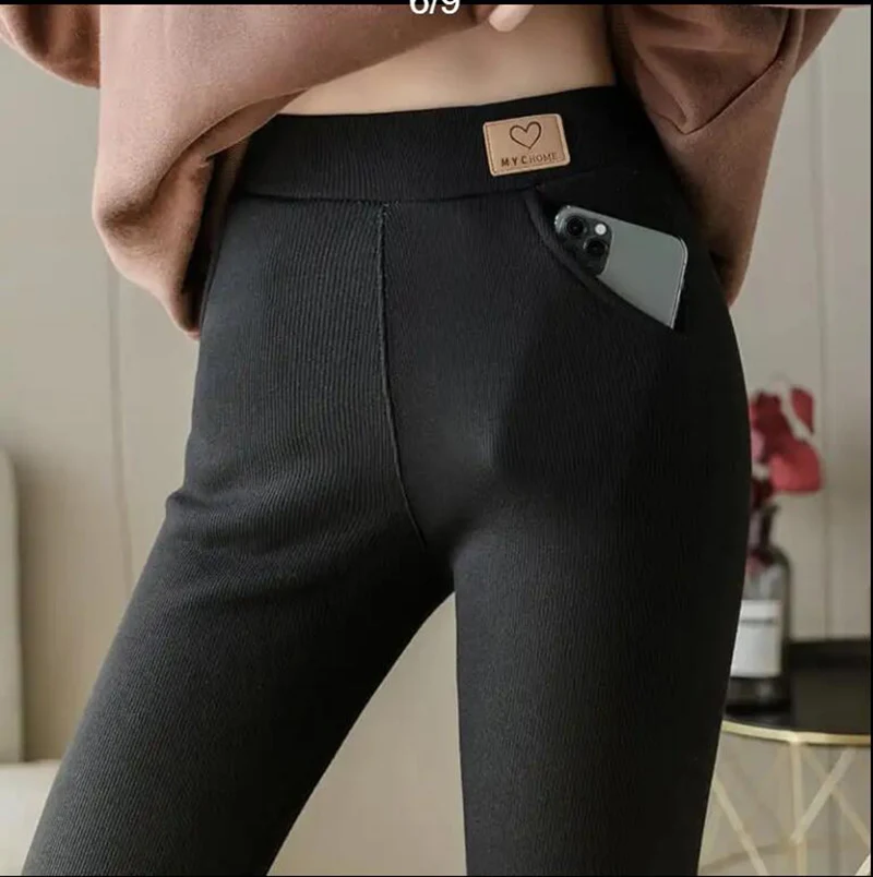 High Waist Soft Winter Pocket Leggings for Women Fleece High Waist Thick Pants Velvet Thermal Grey Women's Warm Leggings spanx faux leather leggings