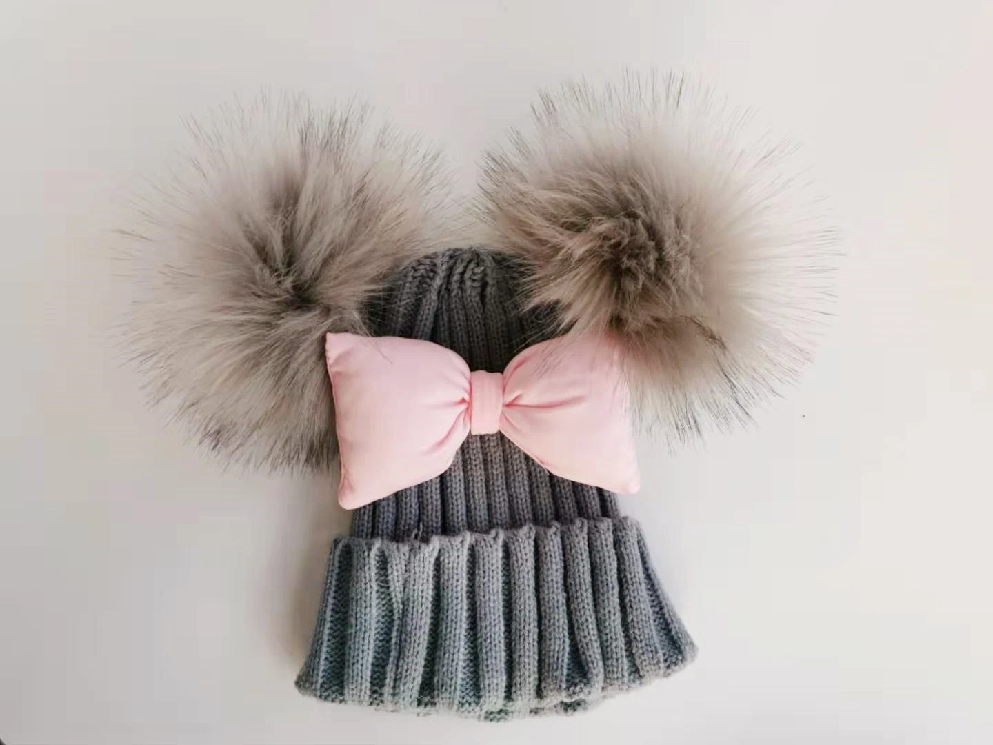 Baby Hat Knit Hat Baby Photography Props newborn winter toddler baby kids bow tie Butterfly Knot Melamed hat cap beanie with 2 pom poms ears for boys and girls props
