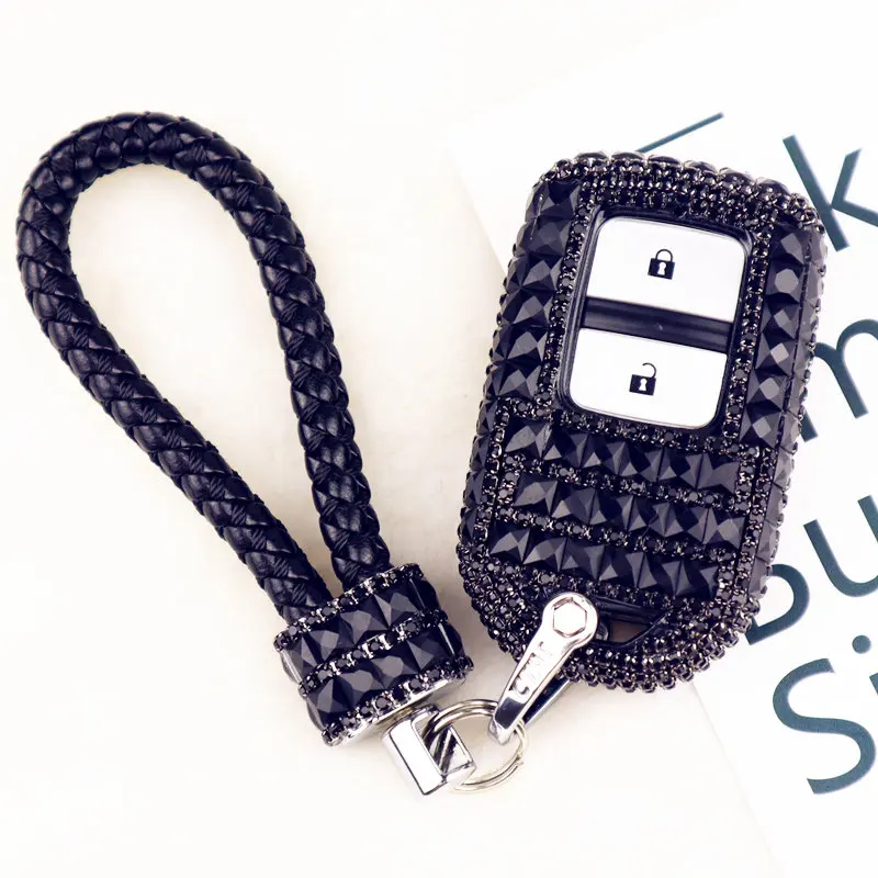 Diamond car key case cover For Honda Civic 2018 2019 CRV HR-V Accord 9 2017 Crider Car-Styling Car interior Accessories Keychain