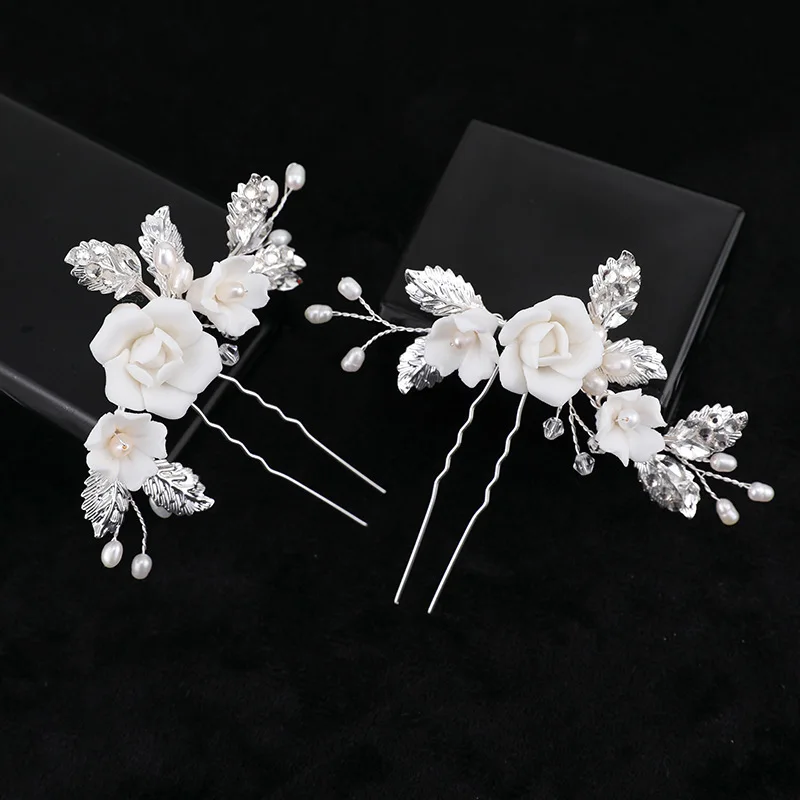 Floralbride Handmade Porcelain Flower Freshwater Pearls Bridal Hair Comb Hair Pins Wedding Hair Accessories Women Hair Jewelry