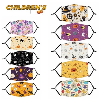 

Halloween Pumpkin Print Kid Mask PM2.5 Filters Cloth cosplay Reusable Washable Christmas Mask Children Fashion Party Mask