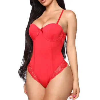 

Red Black Women's Teddies Sexy Spaghetti Strap Bodysuit High Quality Polyester Jumpsuit Night Dress Ladies Pyjamas Body Lencero
