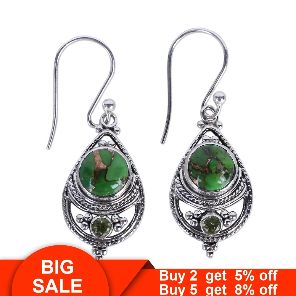 Женские винтажные серьги подвески из серебра 925 пробы с зеленым