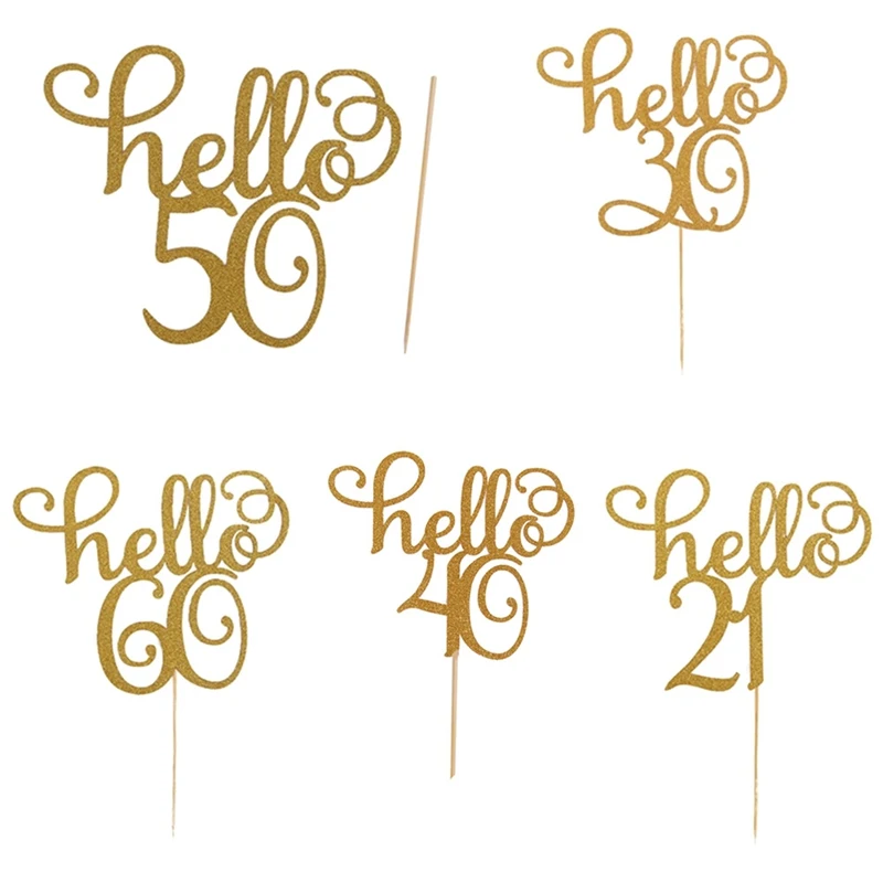 Топпер для торта на день рождения с золотыми блестками Hello 30 21 40 50 60 1 шт. товары