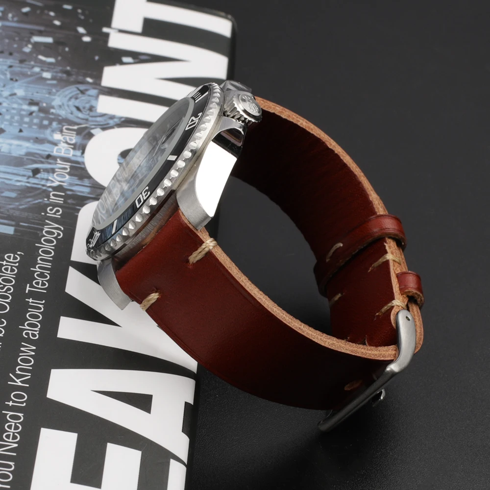 Vintage Handmade Leather Strap 20mm 22mm Watch Band Brown Blue Wristband Belt Quick Release Watch Accessories For Man #D