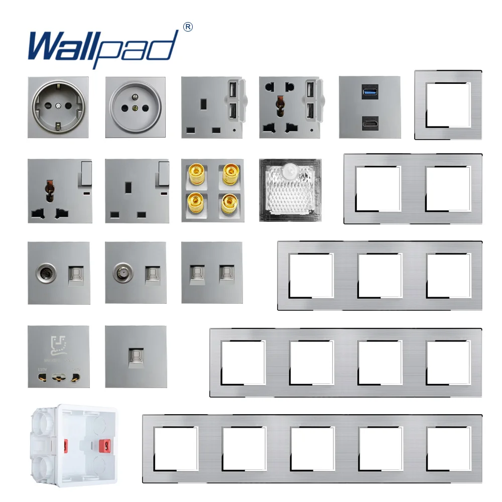 Wallpad DIY Module Grey Stainless Steel Panel Wall Power Socket ...