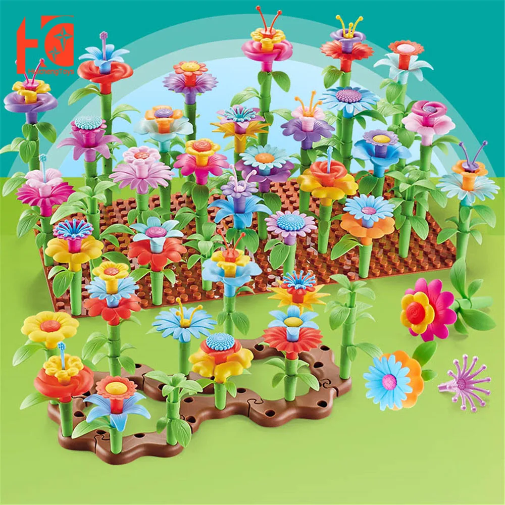 

HC DIY Girls Flowers Interconnecting Blocks Creative Dream Garden Series Handwork Toys Educational Assembling Toys for Kids Gift
