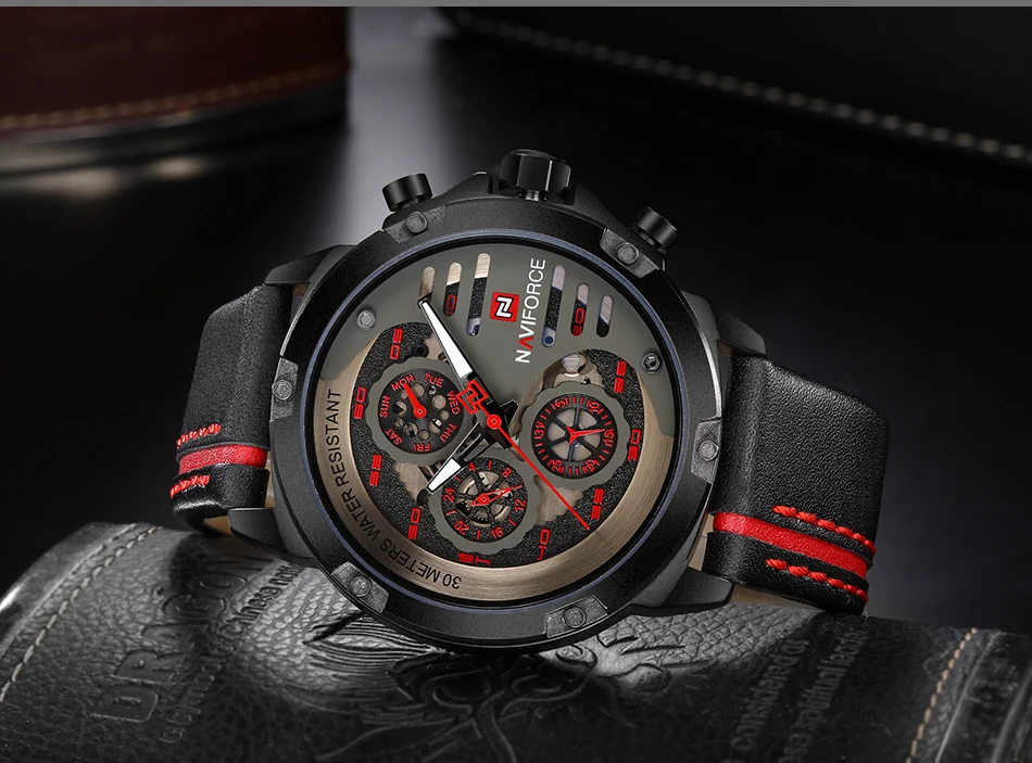 NAVIFORCE Men's Fashion Sports Watches Waterproof Leather Strap Creative Analog Quartz Wrist Watch Men Clock Relogio Masculino mens digital sports watches