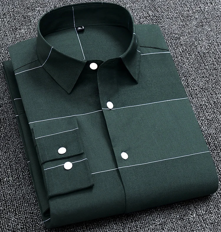 Мужские рубашки в полоску из чистого хлопка, облегающие, с длинным рукавом, мужские, повседневные, модные, дышащие, дизайнерские - Цвет: Армейский зеленый